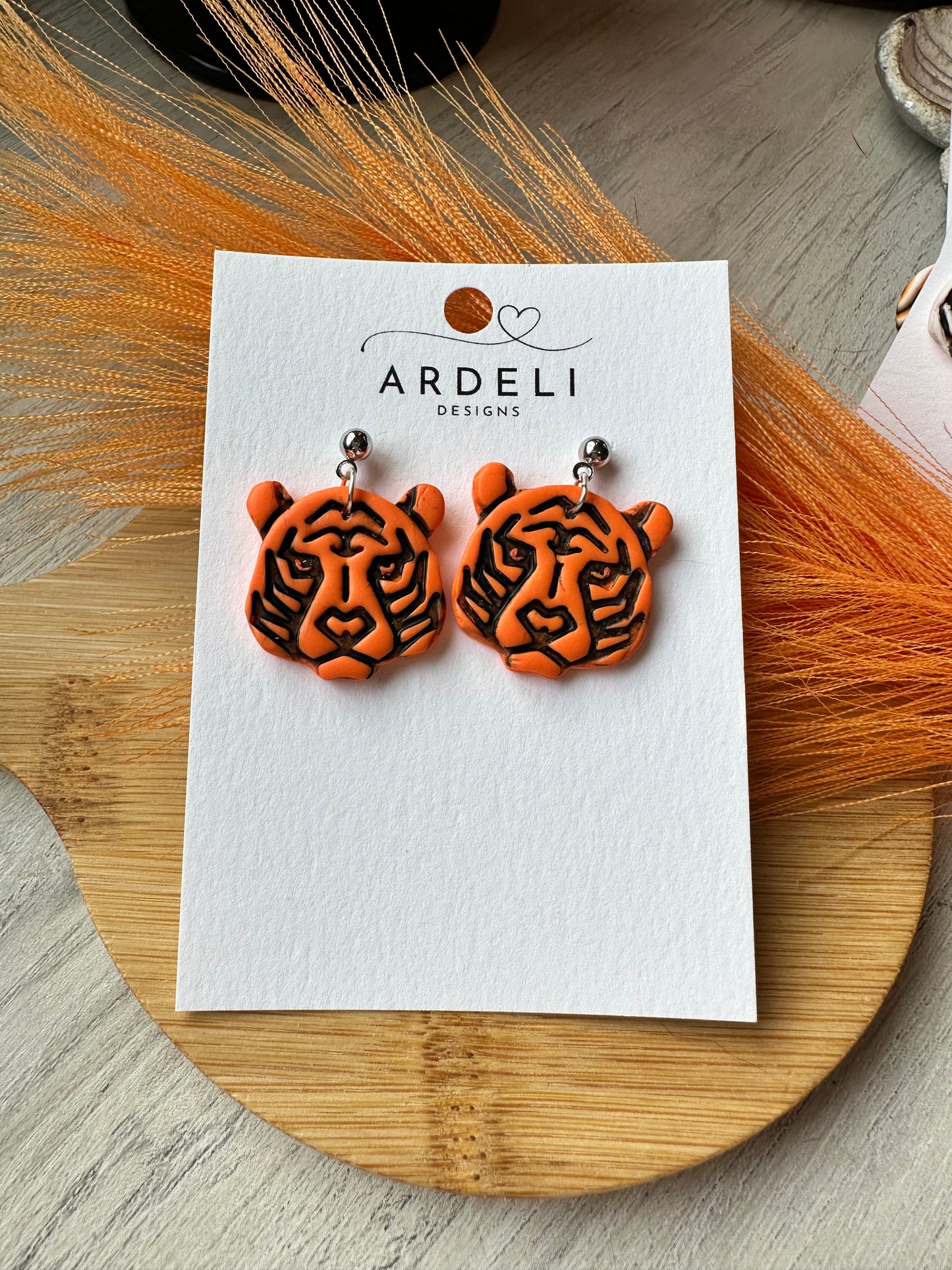 "Game Dey" Spirit Wear Bengals Inspired Polymer Clay Orange Tiger Dangle Earrings