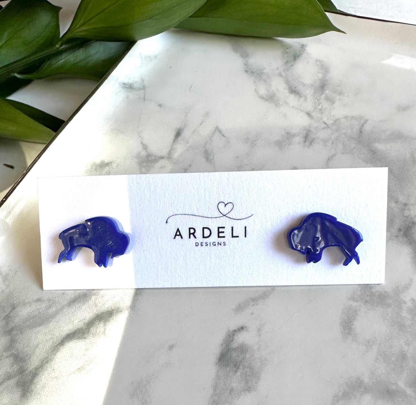 “Buffaluv” Bison Blue Polymer Clay Surgical Steel Post Earrings