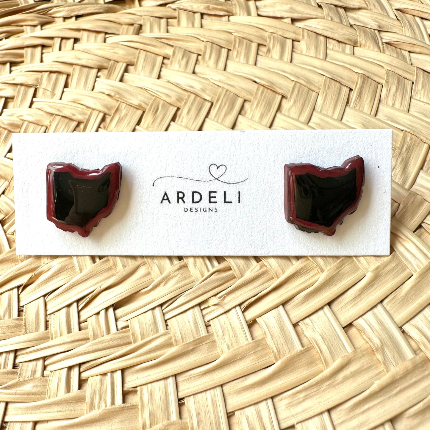 “Play Ball” Black & Red City Connect Ohio Stud Earrings