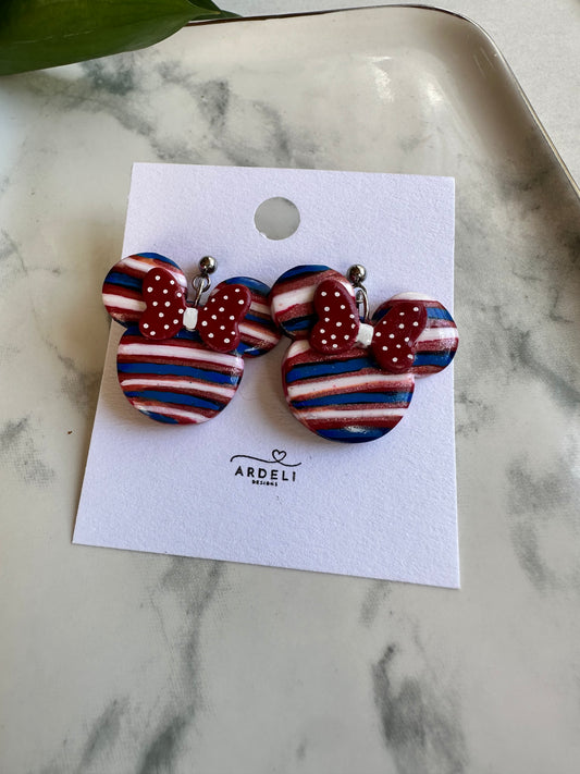 “Buffaluv” Magic Ears Striped Zubaz Surgical Steel Ball Post Dangle Earrings