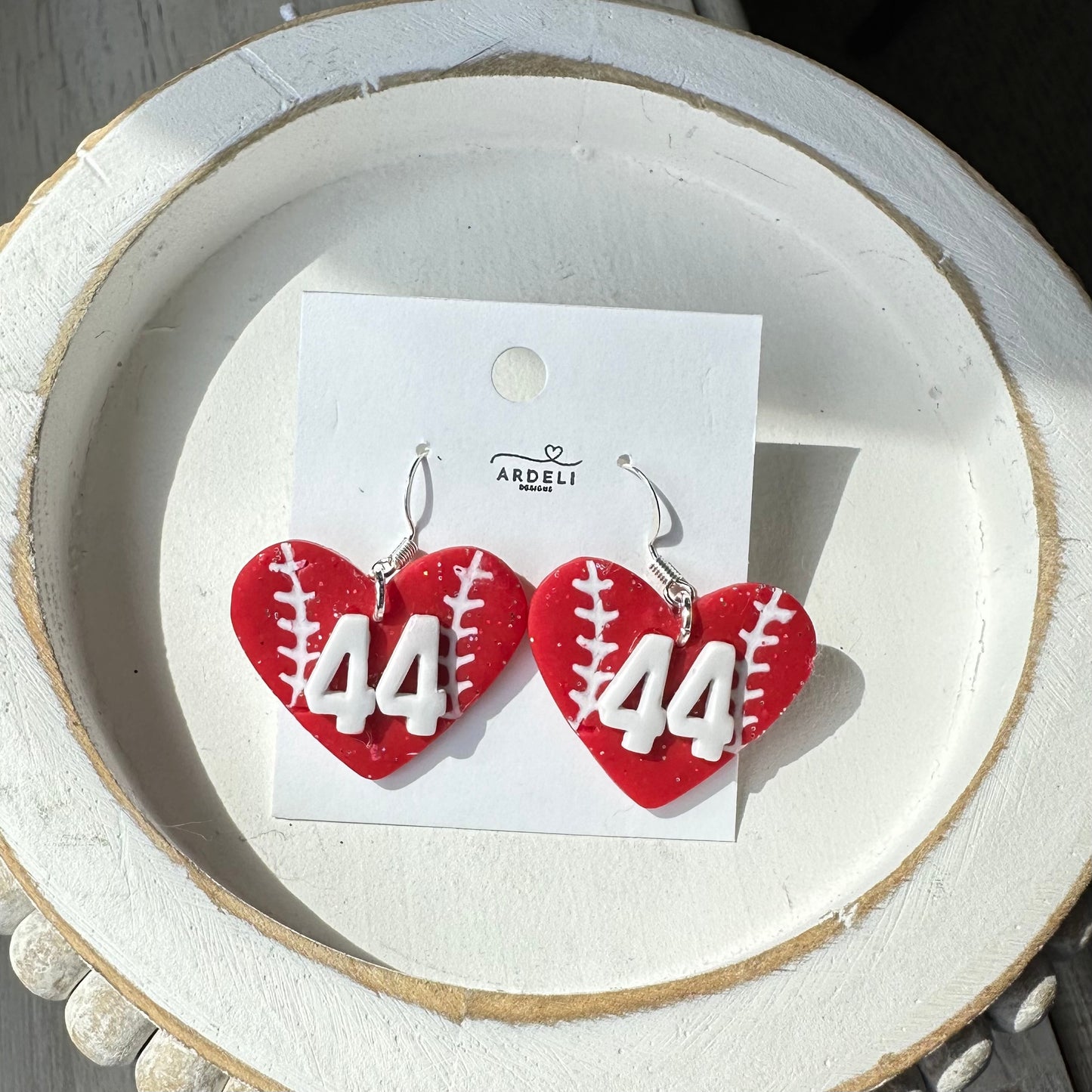 “Play Ball” Elly De La Cruz Inspired Red 44 Heart Baseball Dangle Earrings