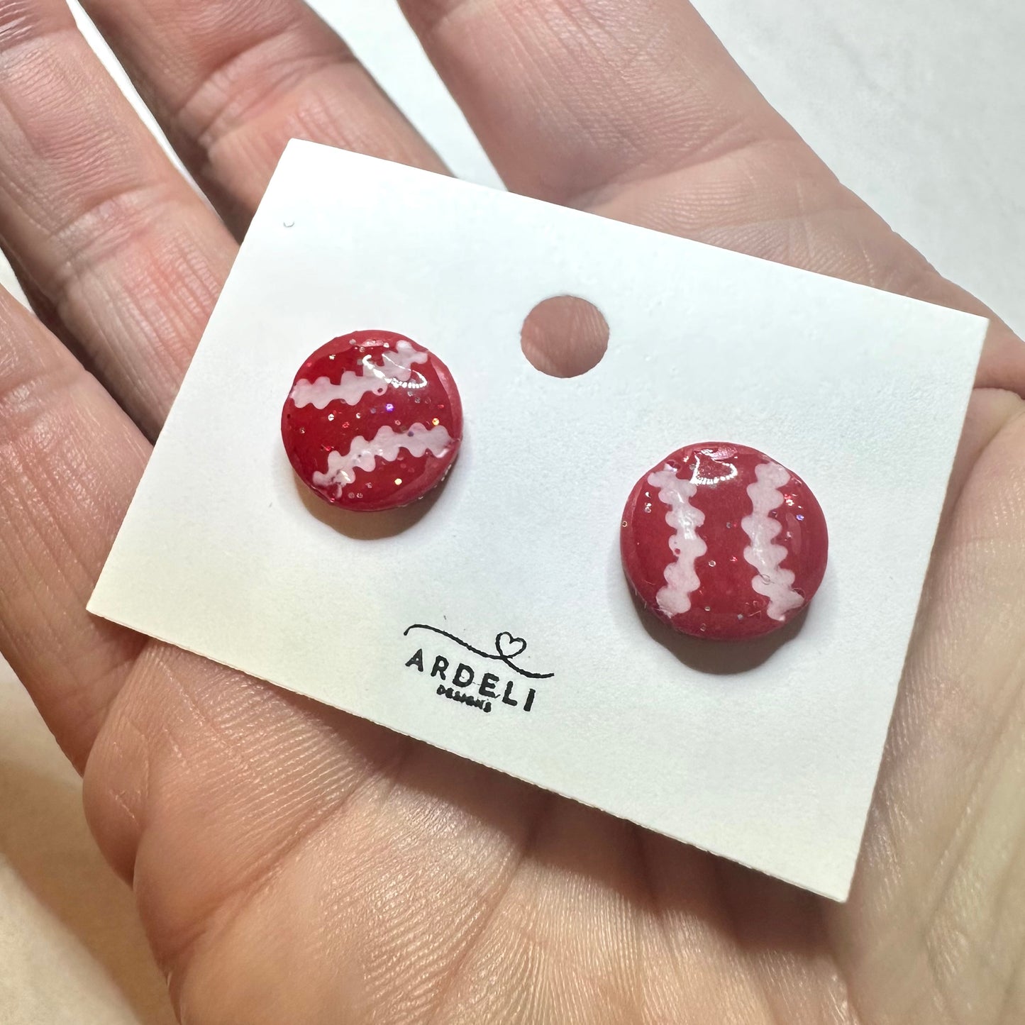 “Play Ball” Sm Red Baseball Stud Earrings