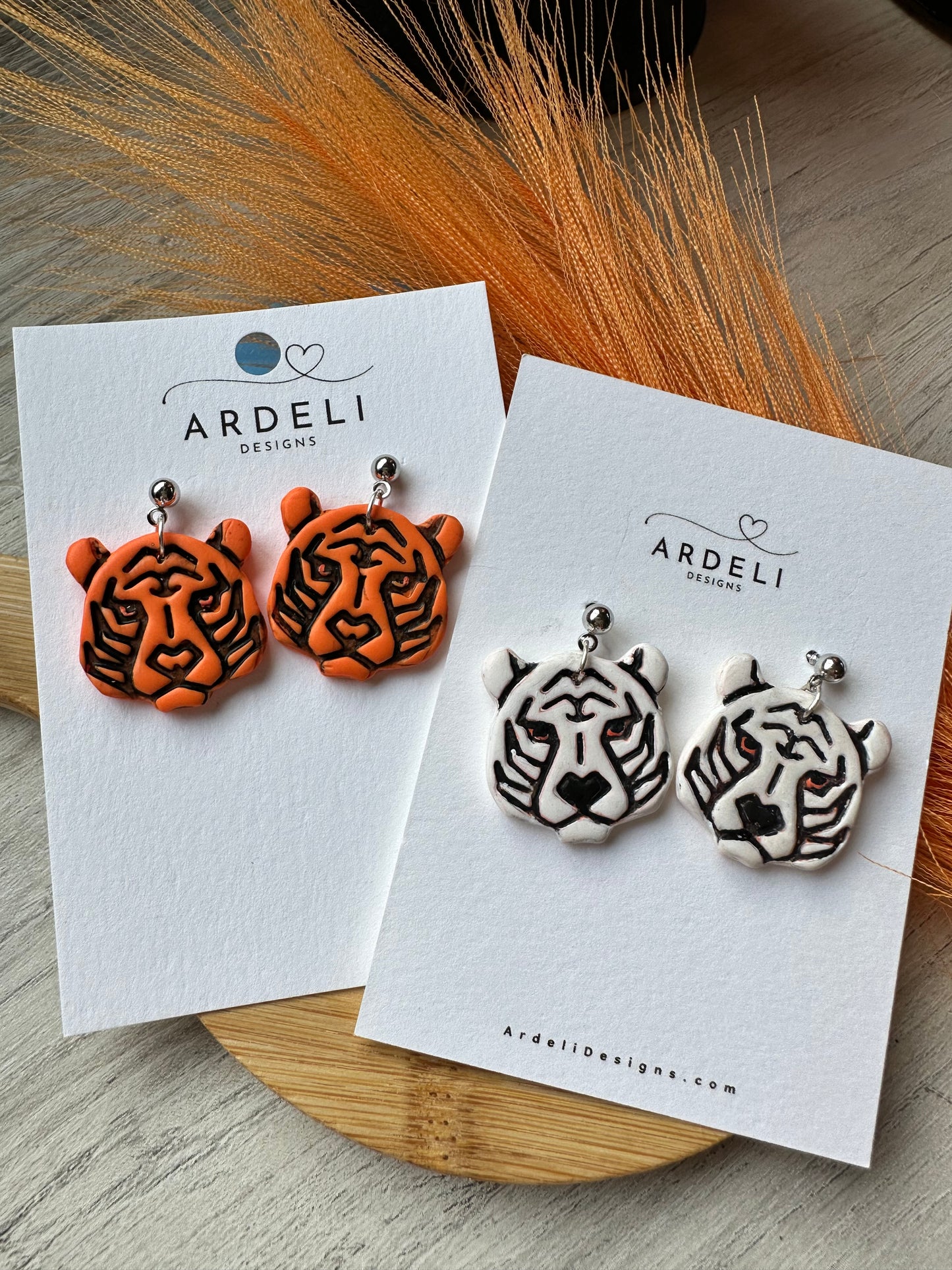 "Game Dey" Spirit Wear Bengals Inspired Polymer Clay Orange Tiger Dangle Earrings