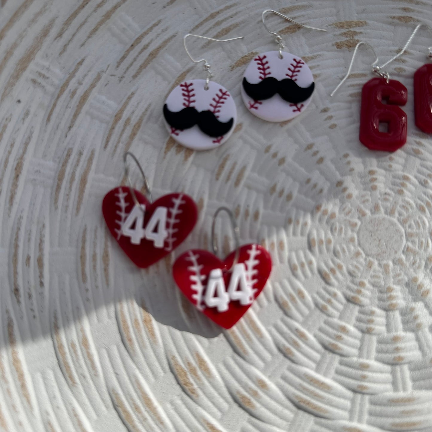 “Play Ball” Elly De La Cruz Inspired Red 44 Heart Baseball Dangle Earrings