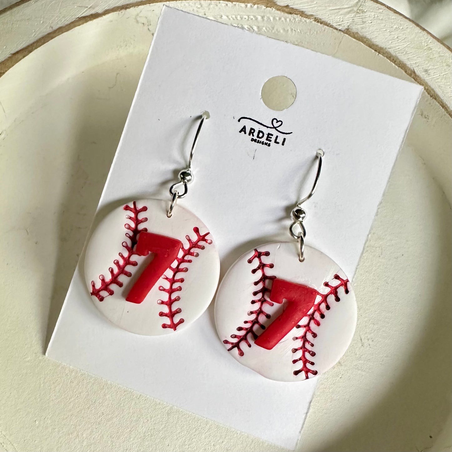 “Play Ball” Cheer for Steer 7 Baseball Dangle Earrings