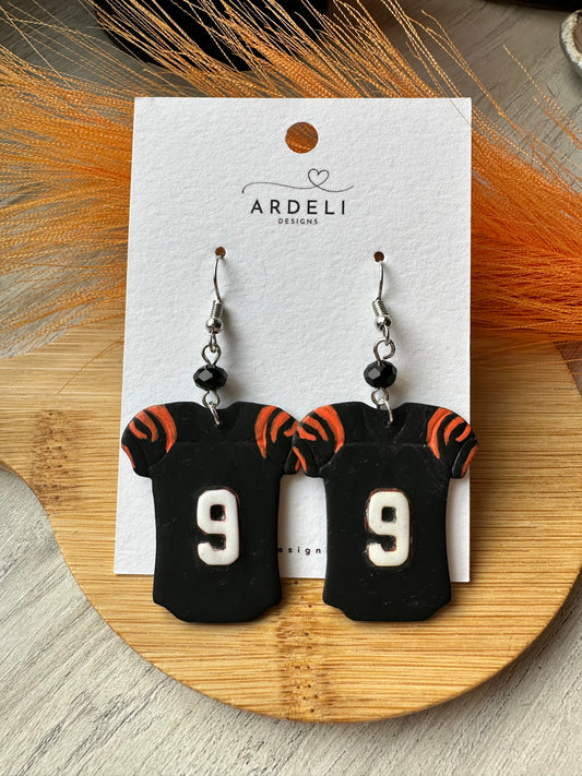 "Game Dey" Spirit Wear #9 Jersey Bengals Inspired Polymer Clay Dangle Earrings