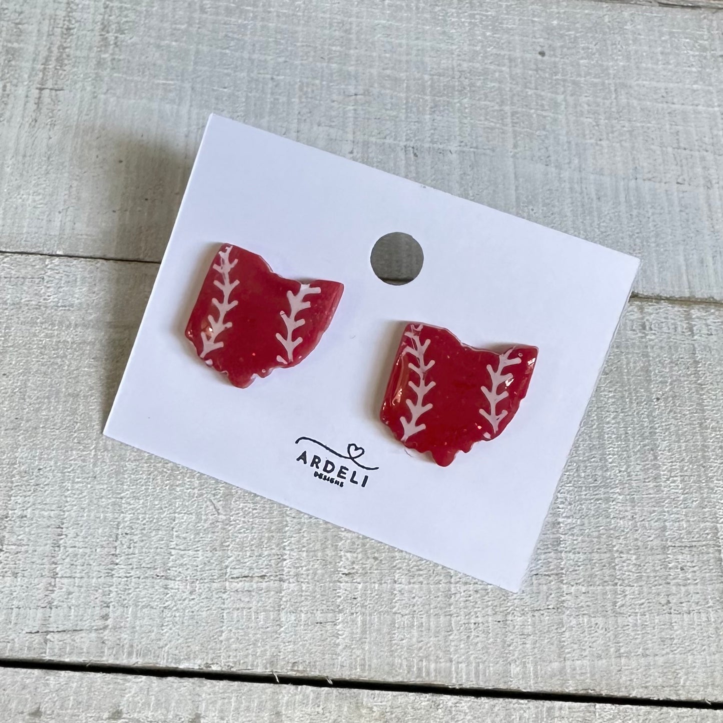 “Play Ball” Red Ohio Baseball Stud Earrings