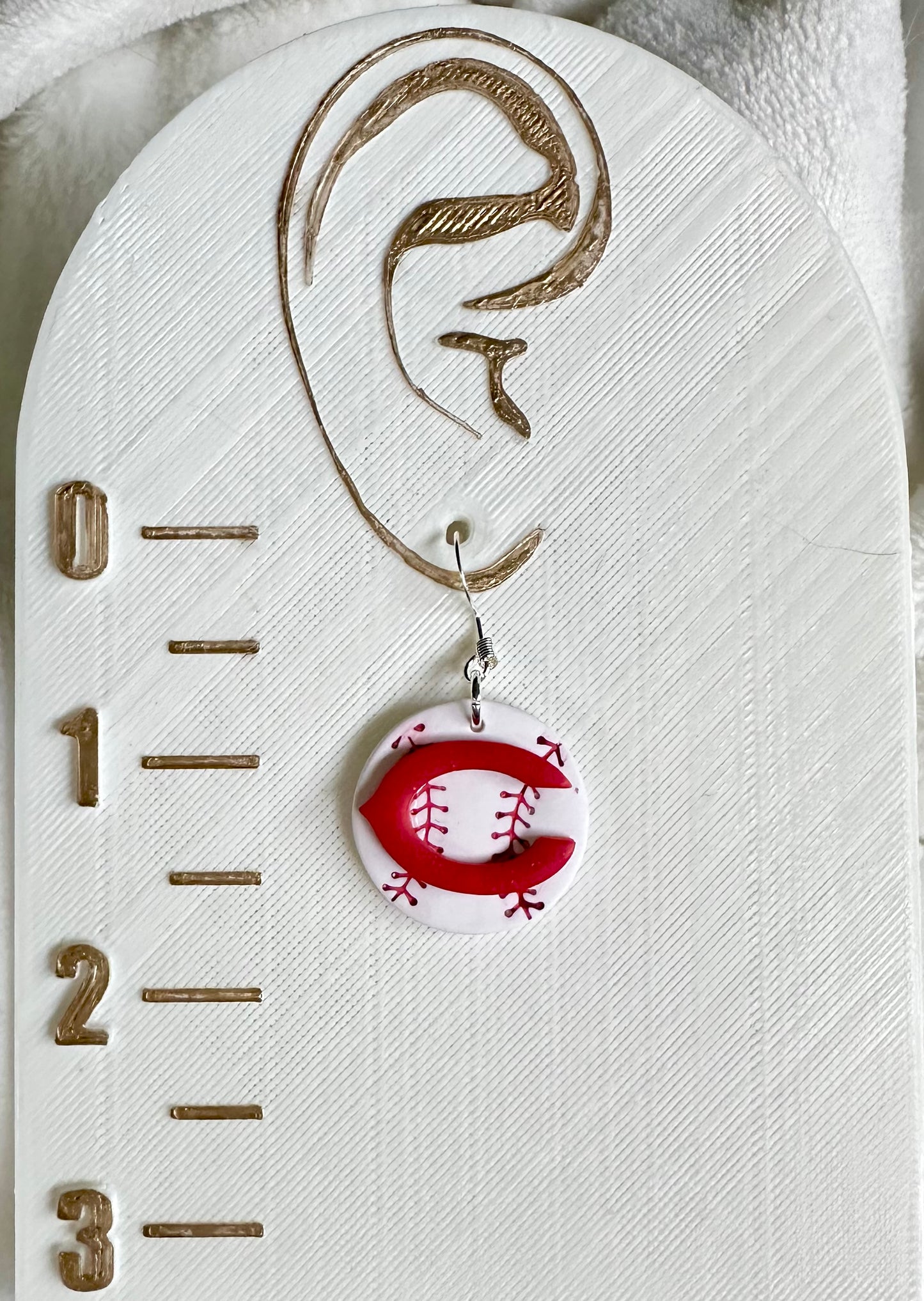 “Play Ball” Reds C Baseball Dangle Earrings