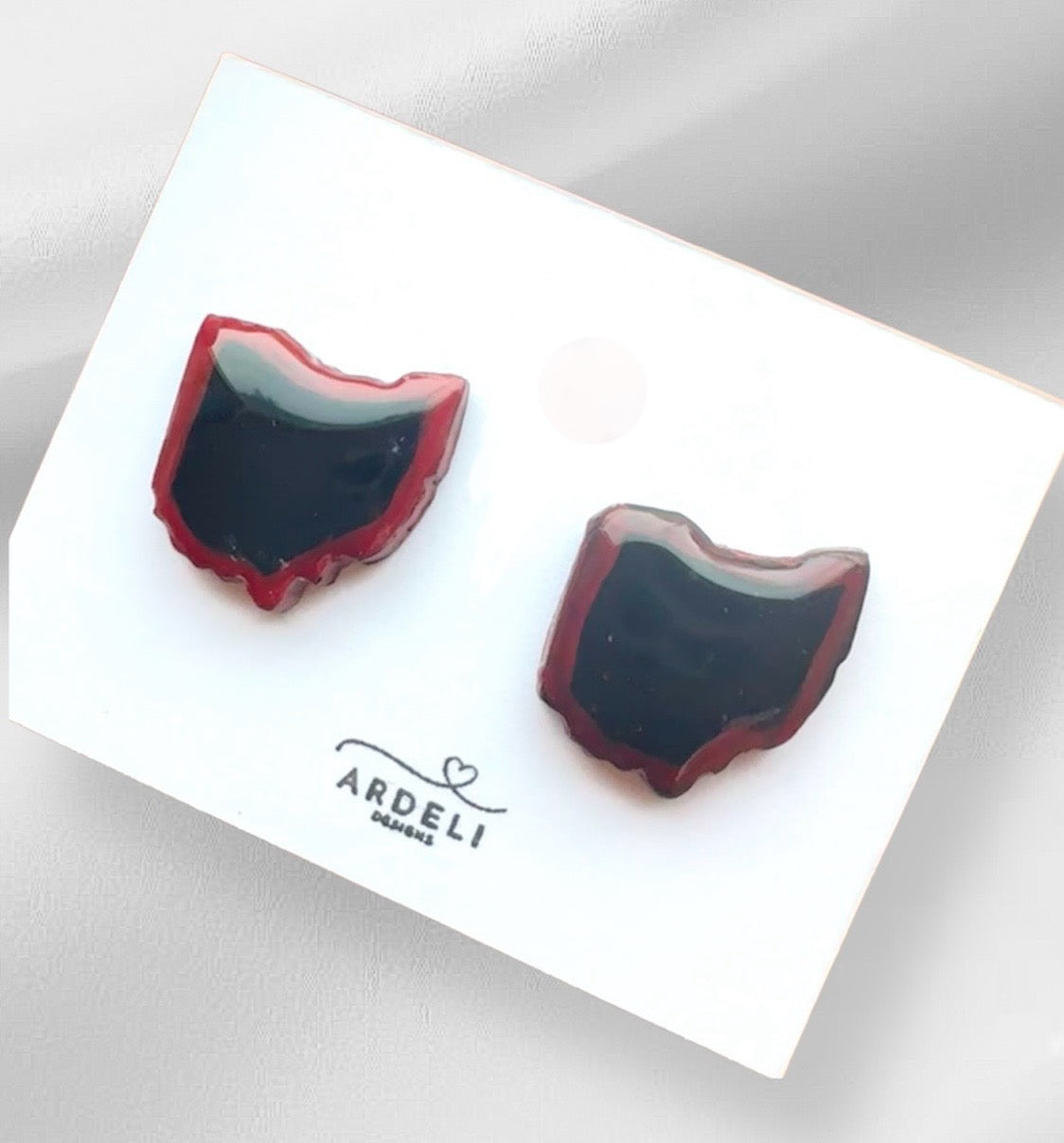 “Play Ball” Black & Red City Connect Ohio Stud Earrings