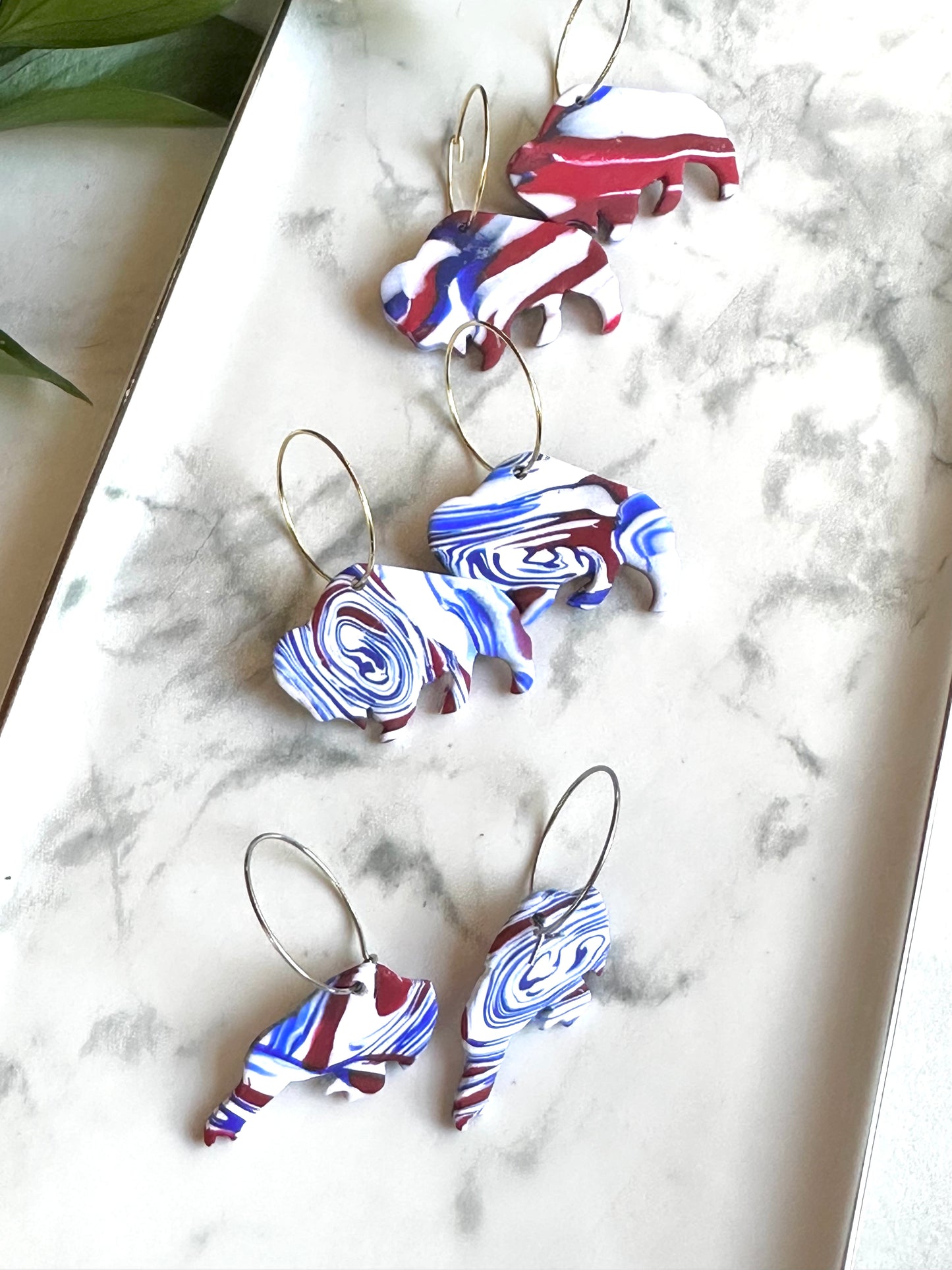 “Buffaluv” Charging Bison Zubaz Stainless Steel Hoop Dangle Earrings