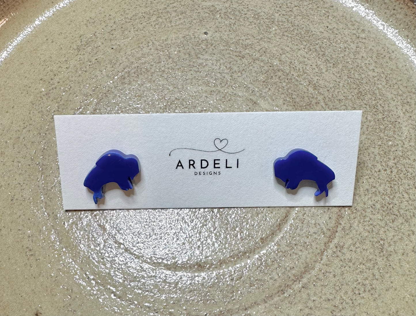 “Buffaluv” Bison Blue Polymer Clay Surgical Steel Post Earrings