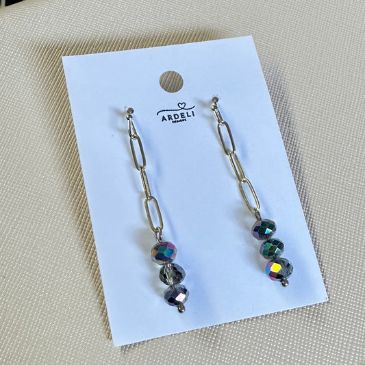 “Beaded Love” Montana Crystal Silver Plated Paper Clip Chain Dangle Earrings