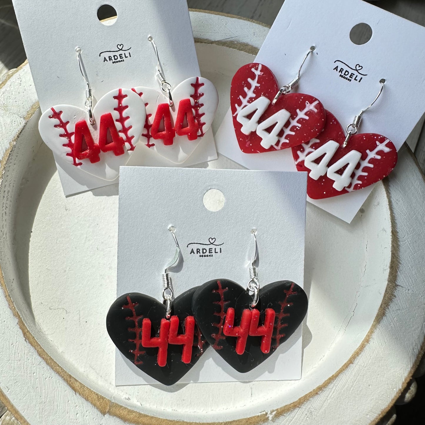 “Play Ball” Elly De La Cruz Inspired Black 44 Heart Baseball Dangle Earrings