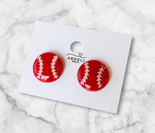 “Play Ball” Red Baseball Stud Earrings