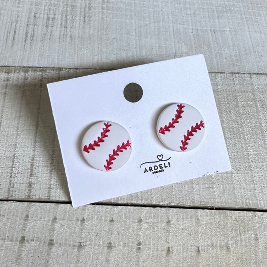 “Play Ball” White Baseball Stud Earrings