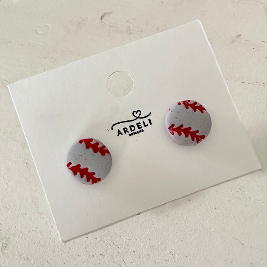 “Play Ball” Gray Sm Baseball Stud Earrings