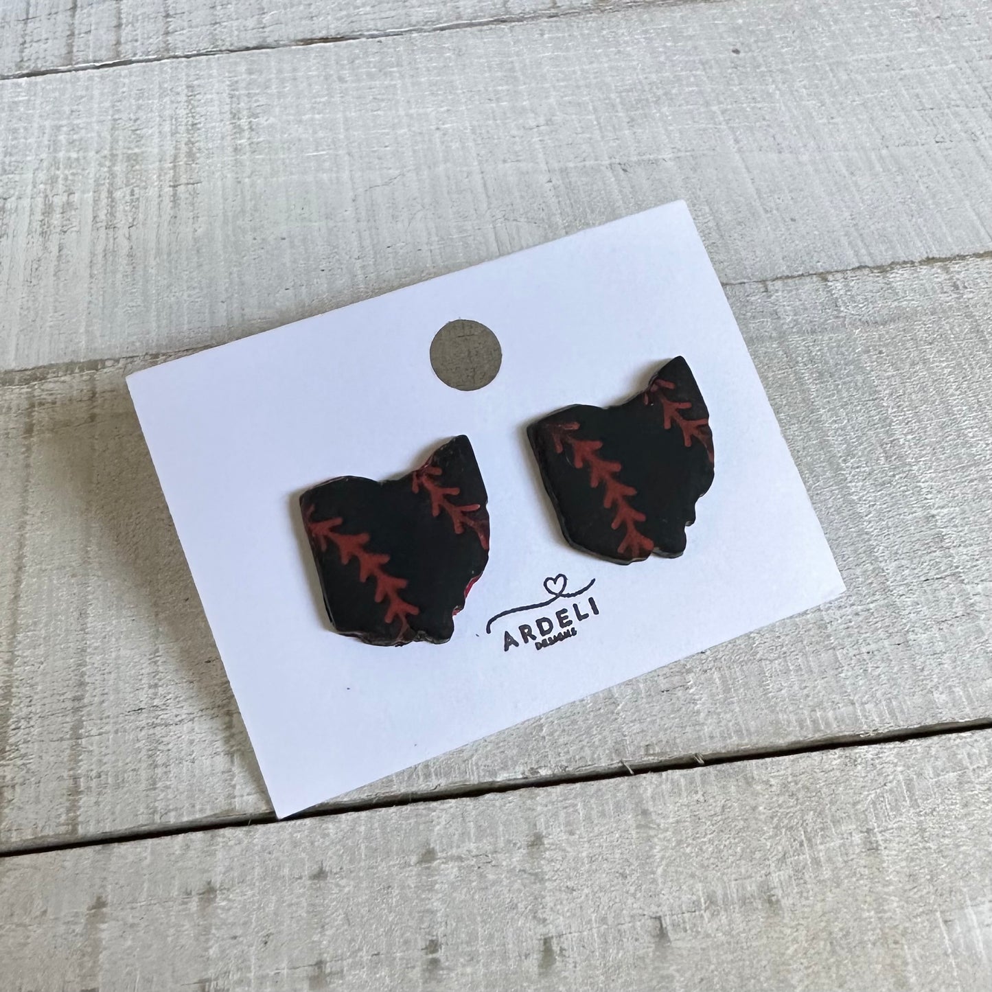 “Play Ball” Black Ohio Baseball Stud Earrings