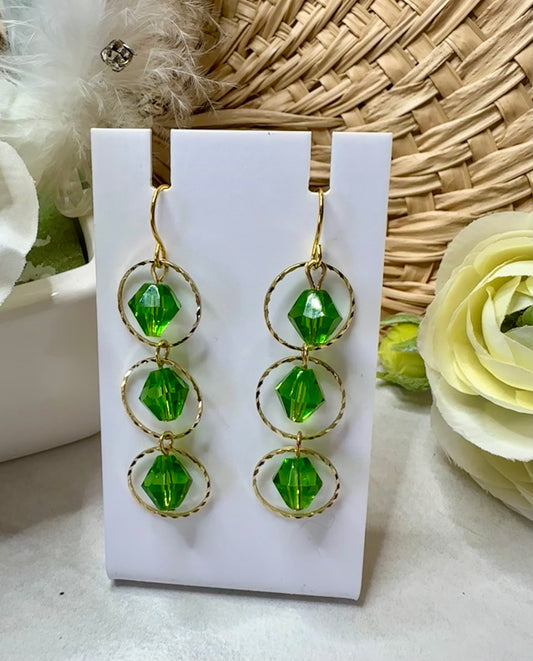 “Beaded Love” GP3R224 Gold Plated Hook Shamrock Green Bicone Beaded Earrings