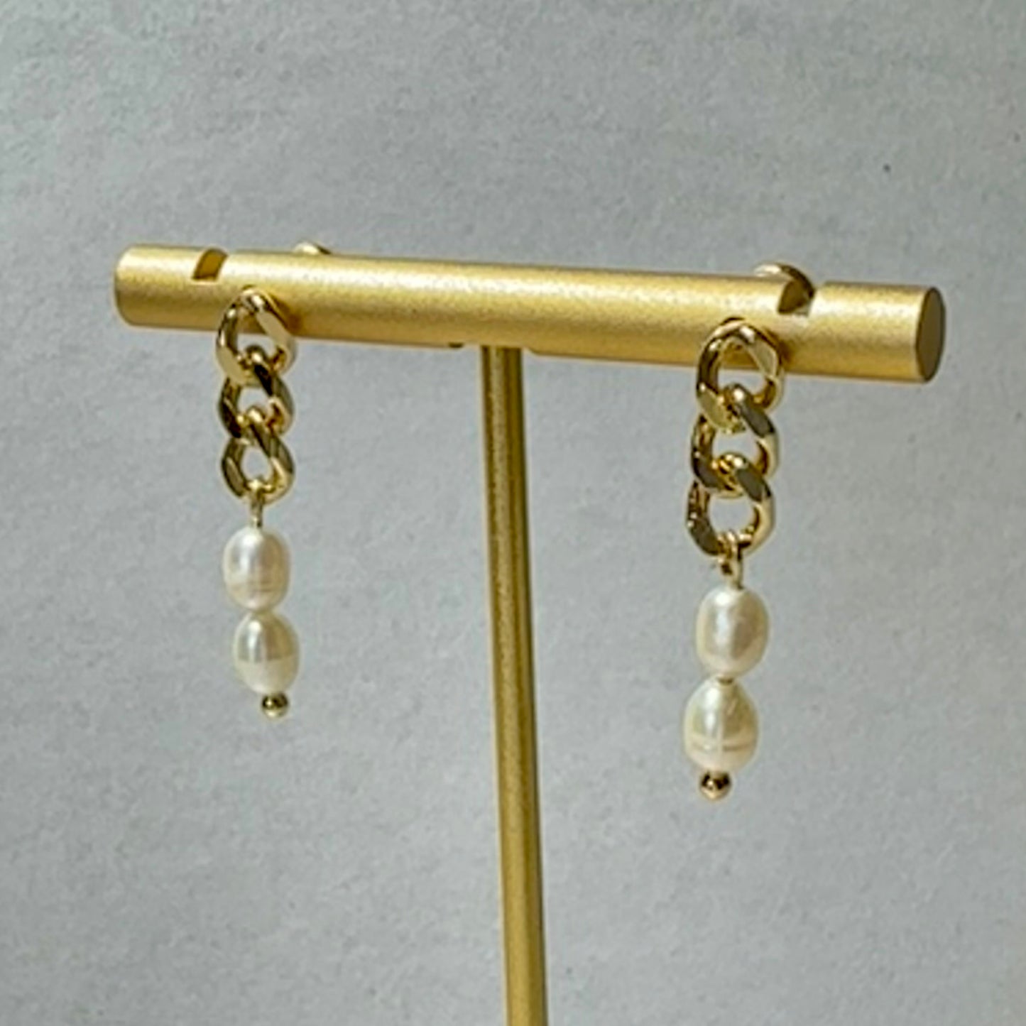 “Lorraine” 82 Gold Plated Chain Freshwater Pearl Dangle Earrings