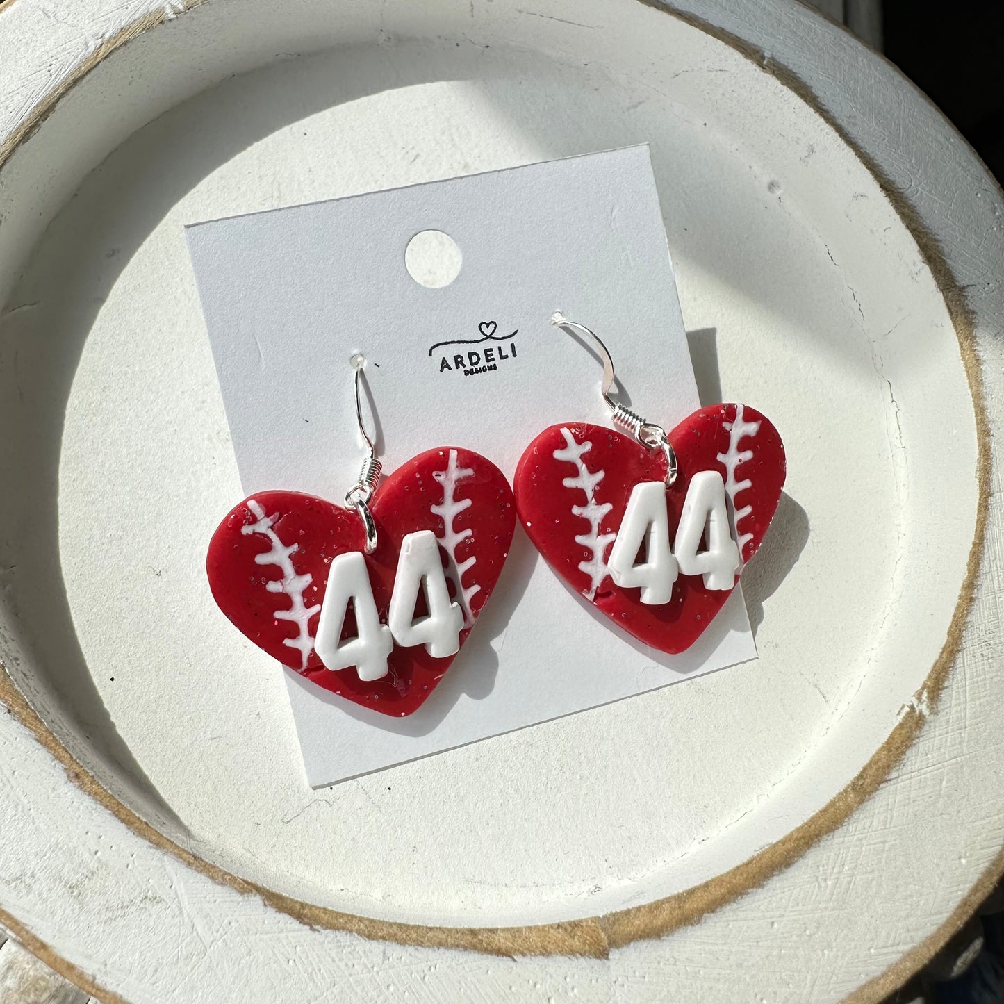 “Play Ball” Elly De La Cruz Inspired Red 44 Heart Baseball Dangle Earrings