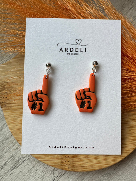 "Game Dey" Spirit Wear Bengals Inspired #1 Foam Finger SM Polymer Clay Post Dangle Earrings