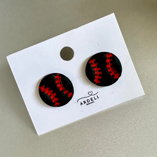 “Play Ball” Black Baseball Stud Earrings