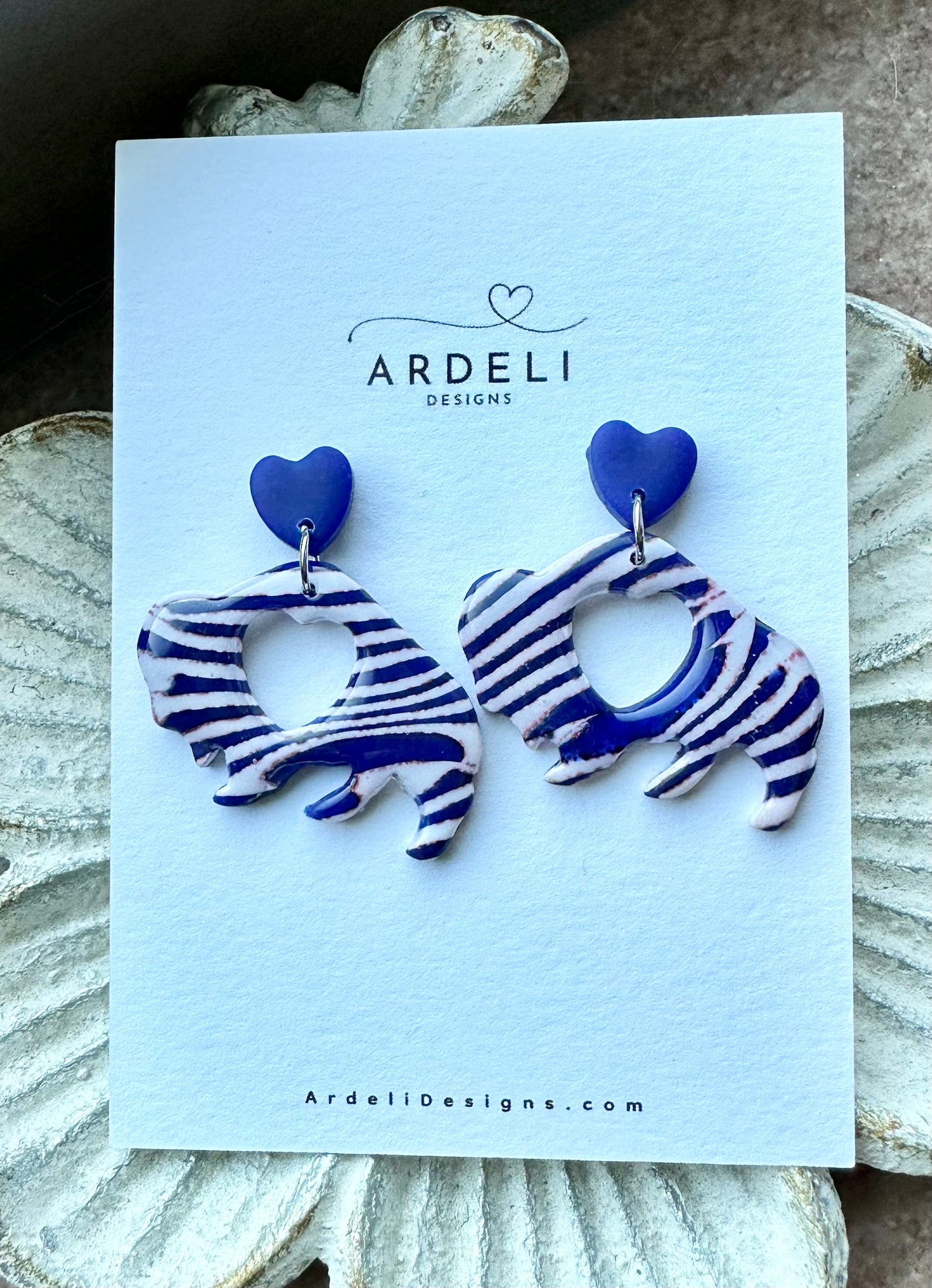 “Buffaluv” Bison Zubaz Blue Heart Surgical Steel Post Silver Dangle Earrings