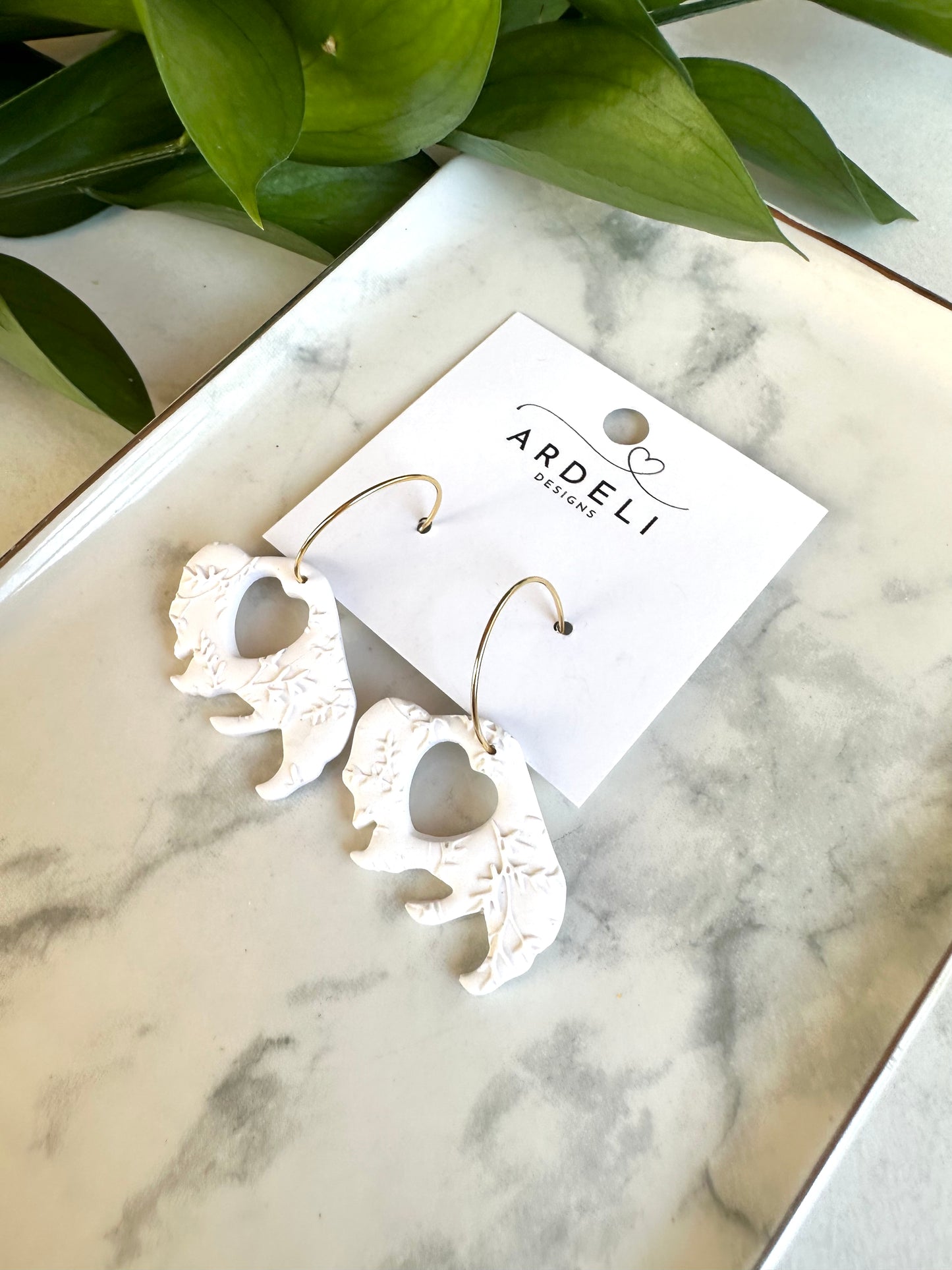 “Buffaluv” White Vine Bison Heart Gold Plated Hoop Earrings