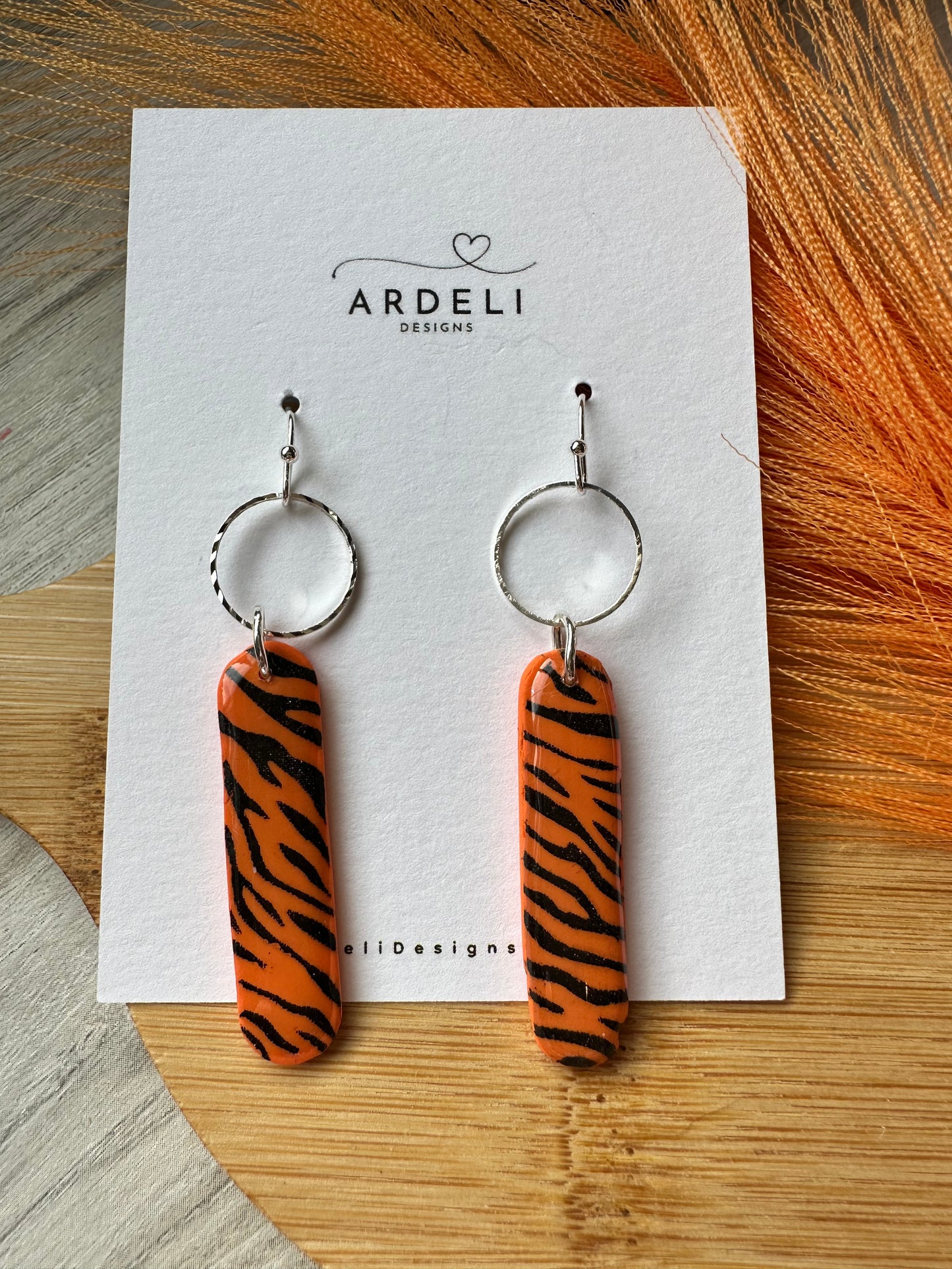 "Game Dey" Spirit Wear Bengals Inspired Tiger Striped Dangle Earrings