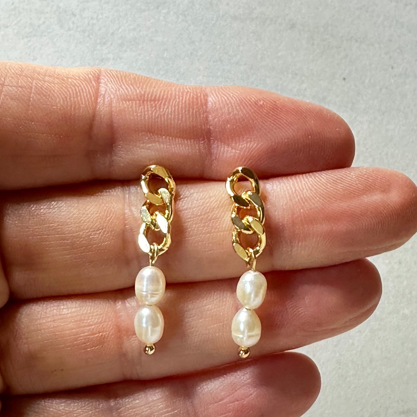 “Lorraine” 82 Gold Plated Chain Freshwater Pearl Dangle Earrings