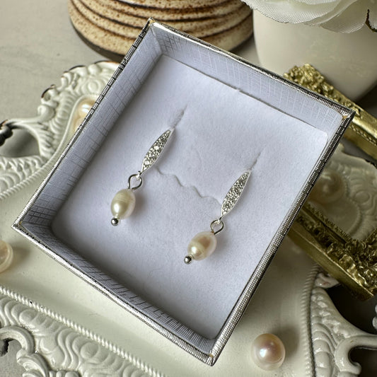 “Lorraine” 84 Silver Plated Rhinestone Hook Freshwater Pearl Dangle Earrings