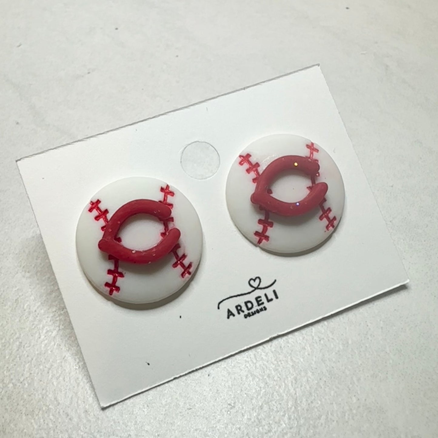 “Play Ball” Red C Baseball Stud Earrings