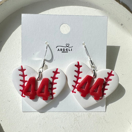 “Play Ball” Elly De La Cruz Inspired White 44 Heart Baseball Dangle Earrings