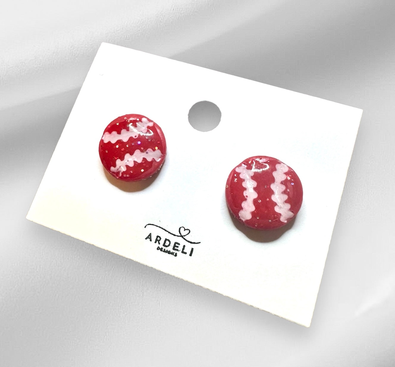 “Play Ball” Sm Red Baseball Stud Earrings