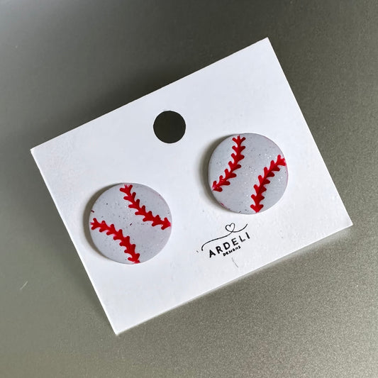 “Play Ball” Gray Baseball Stud Earrings