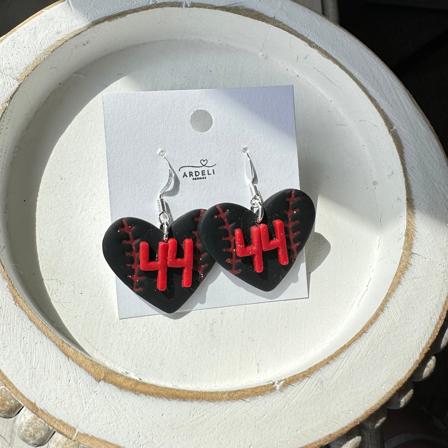 “Play Ball” Elly De La Cruz Inspired Black 44 Heart Baseball Dangle Earrings