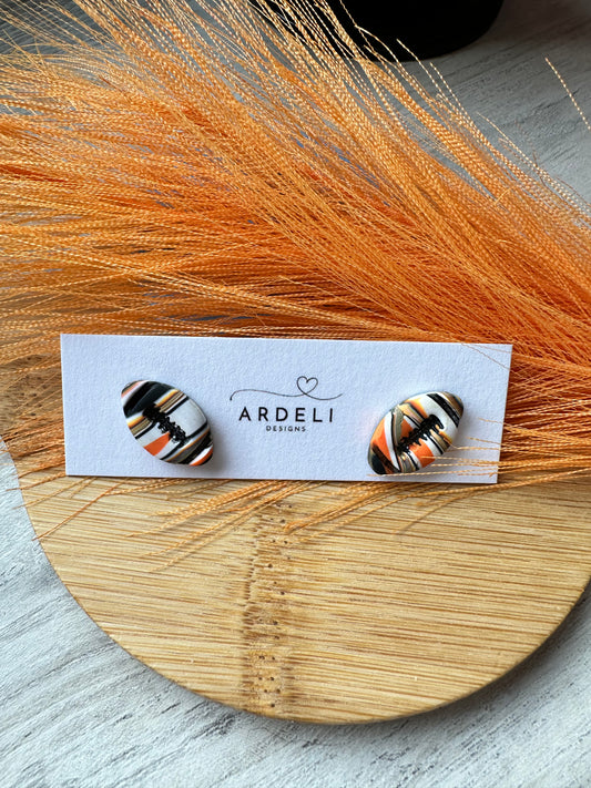 "Game Dey" Spirit Wear Bengals Inspired Zubaz Polymer Clay Football Stud Earrings