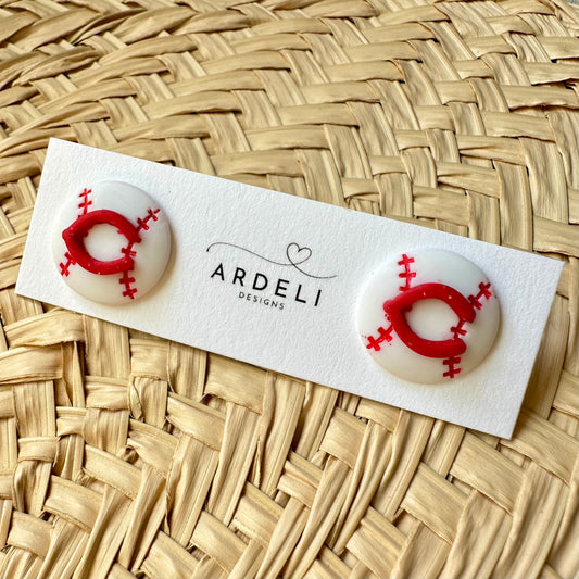 “Play Ball” Red C Baseball Stud Earrings