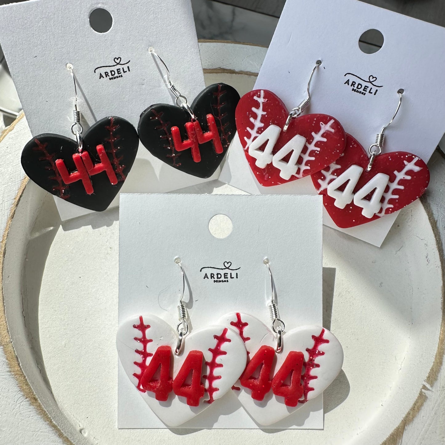 “Play Ball” Elly De La Cruz Inspired White 44 Heart Baseball Dangle Earrings