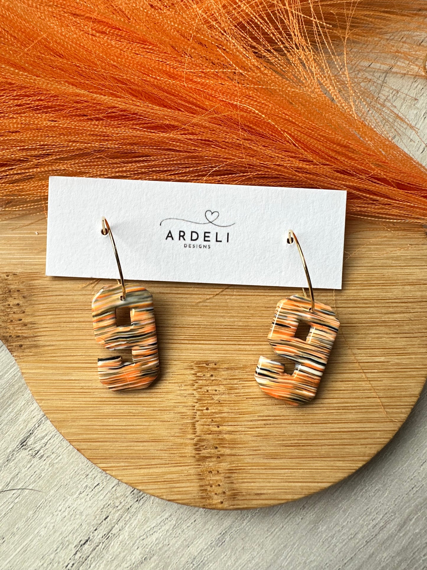 "Game Dey" Spirit Wear Bengals Inspired #9 Polymer Clay Gold Plated Hoop Earrings