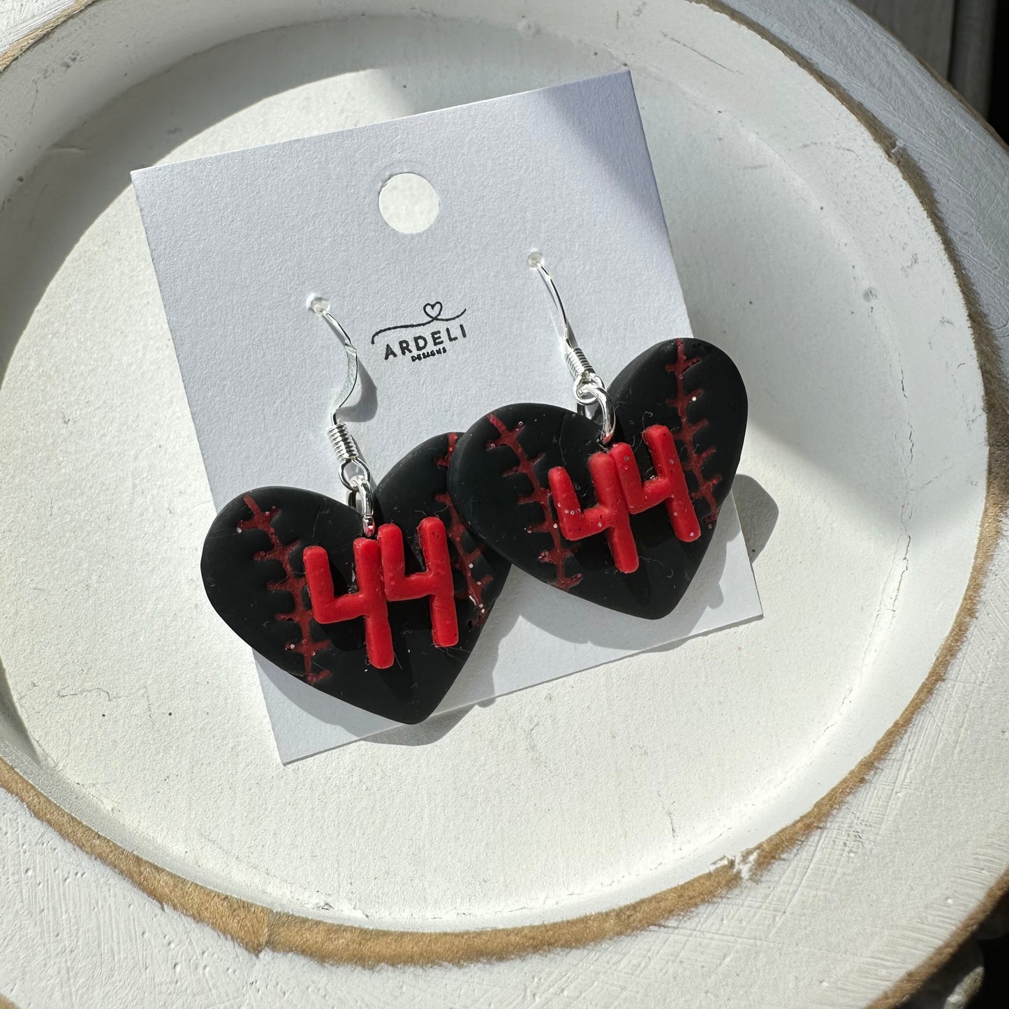 “Play Ball” Elly De La Cruz Inspired Black 44 Heart Baseball Dangle Earrings