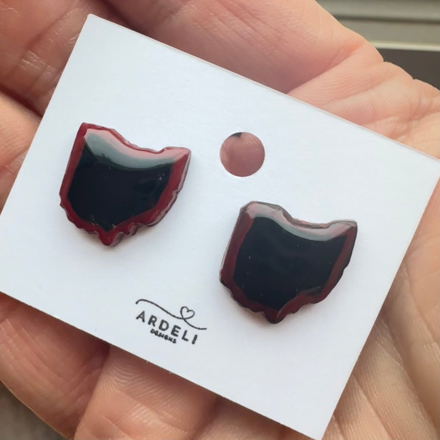 “Play Ball” Black & Red City Connect Ohio Stud Earrings