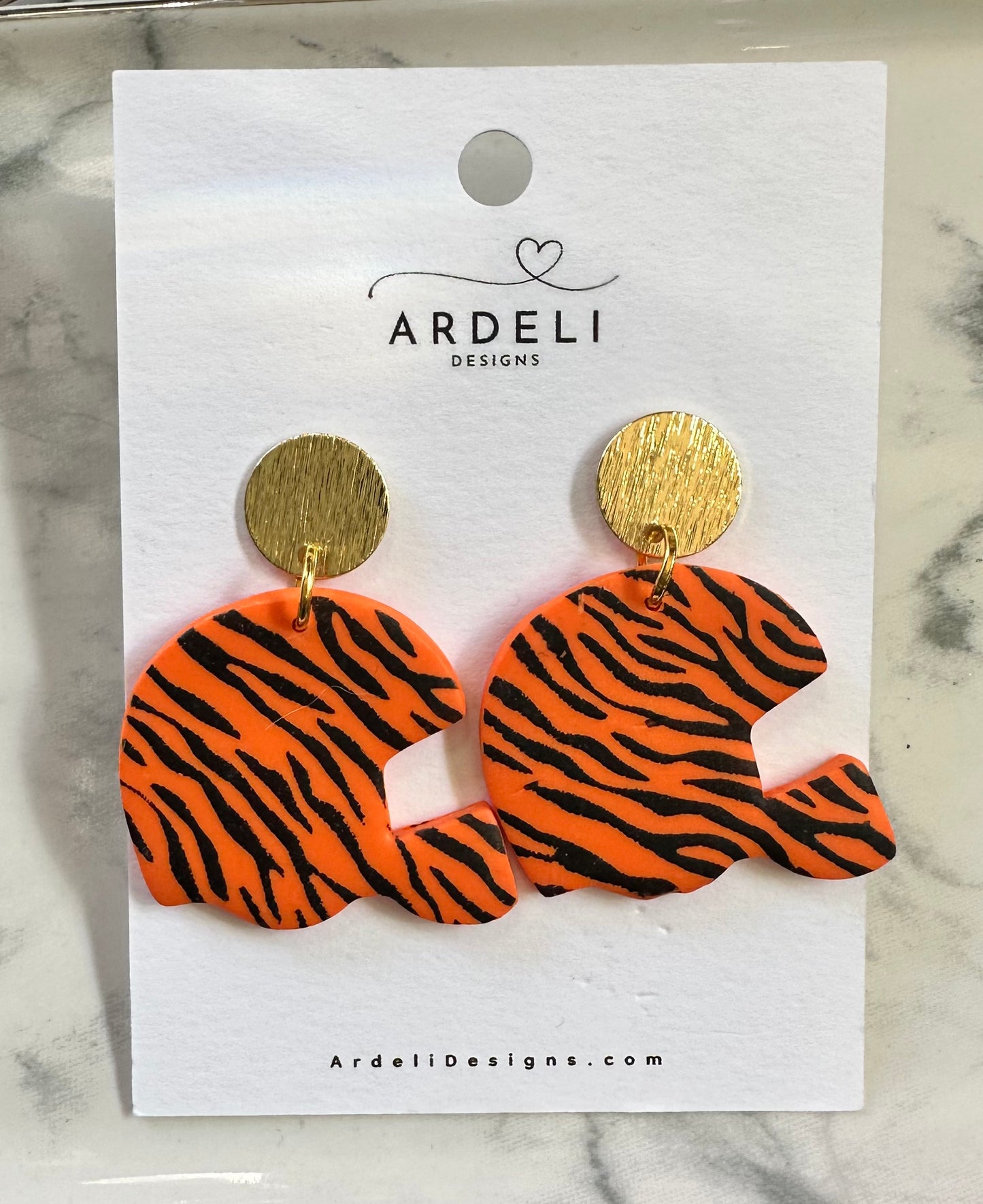 "Game Dey" Spirit Wear Bengals Inspired Football Helmet Tiger Stripes Polymer Clay Dangle Earrings