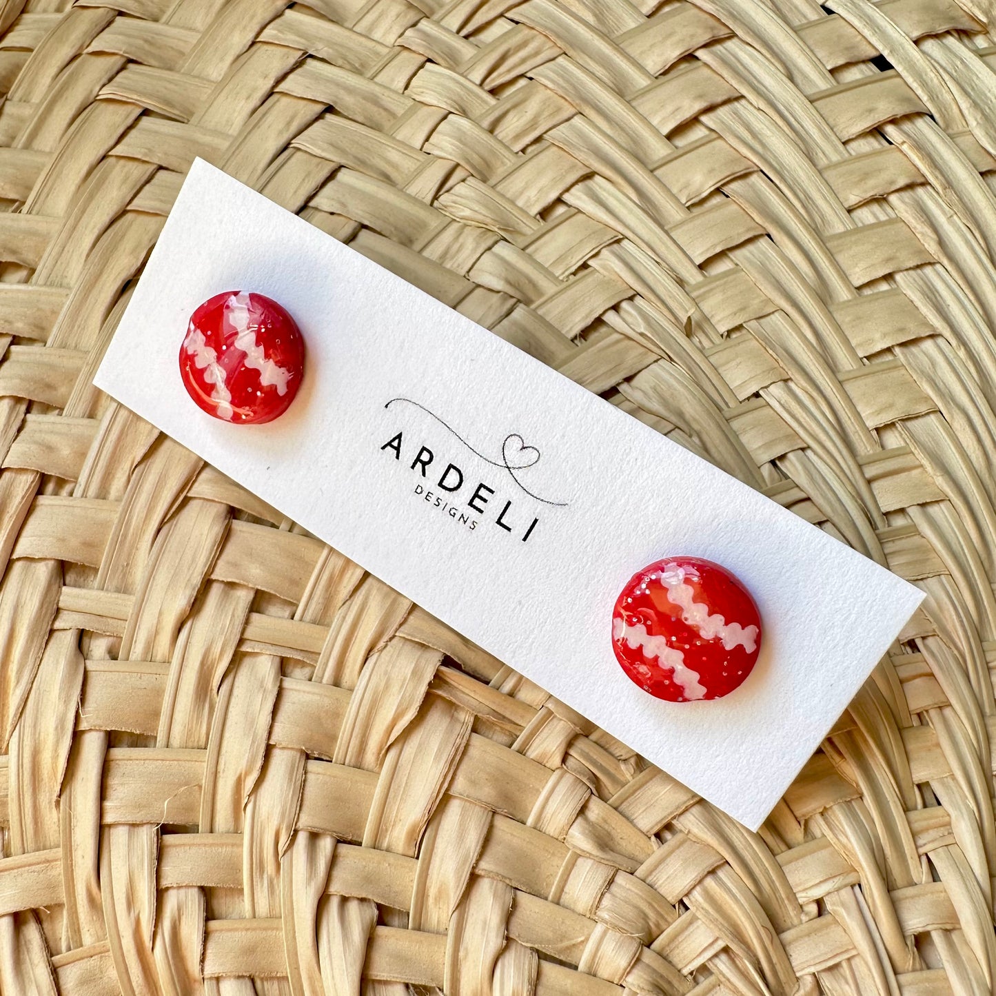 “Play Ball” Sm Red Baseball Stud Earrings