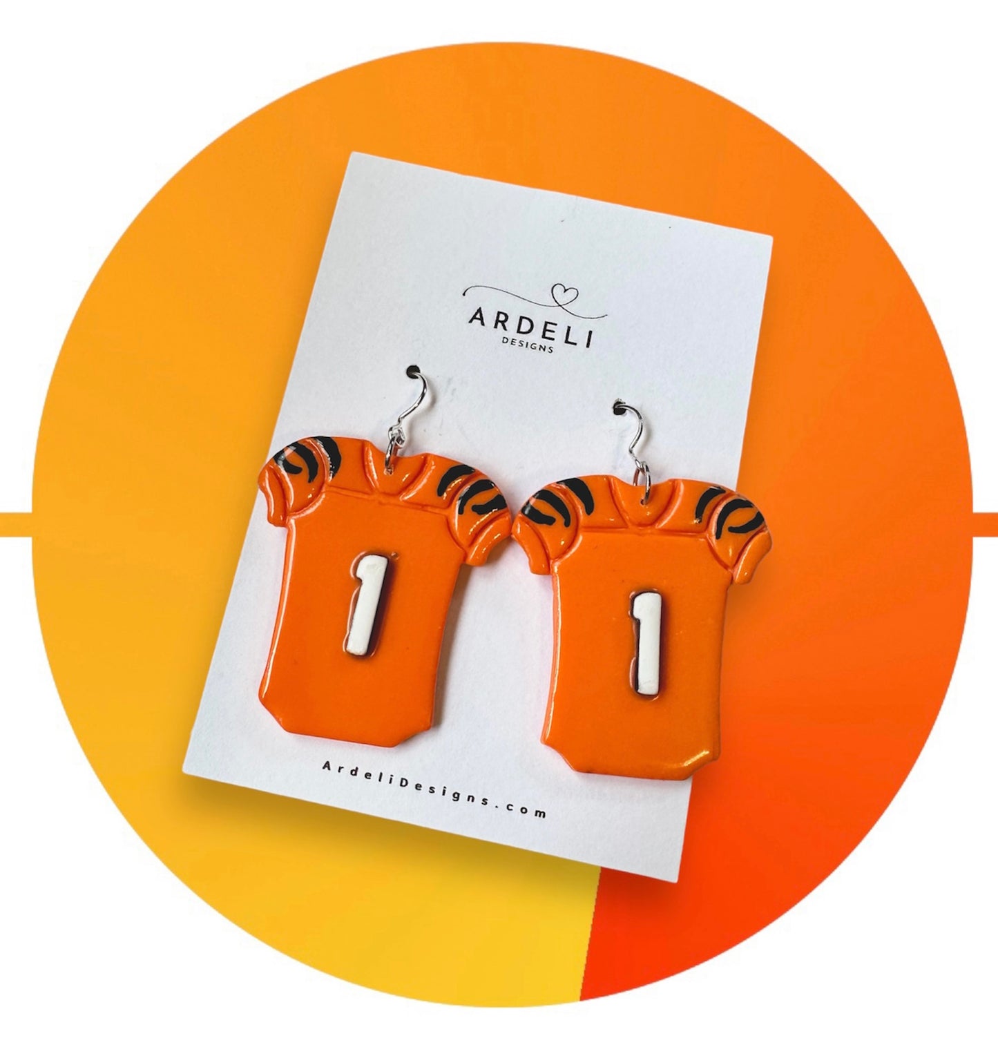 "Game Dey" Orange #1 Jersey Silver Dangle Earrings