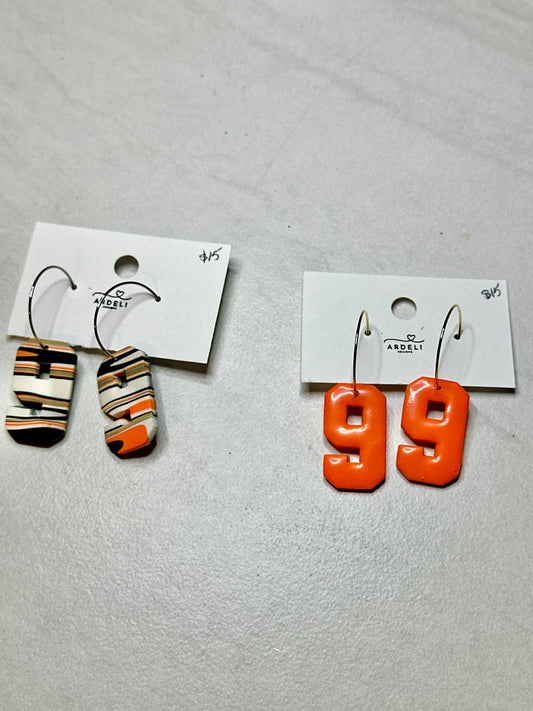 "Game Dey" Spirit Wear Bengals Inspired #9 Polymer Clay Gold Plated Hoop Earrings