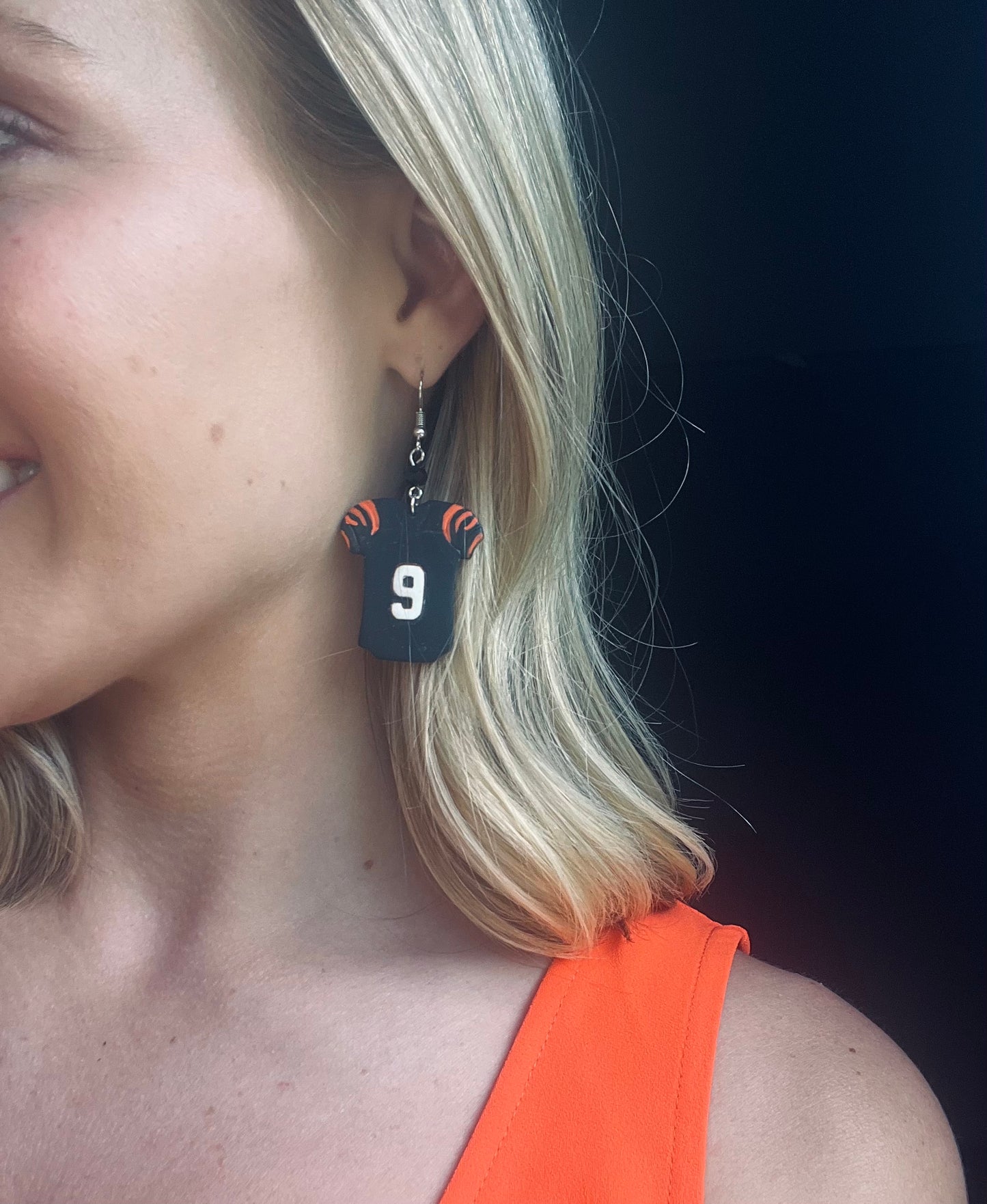 "Game Dey" Spirit Wear #9 Jersey Bengals Inspired Polymer Clay Dangle Earrings