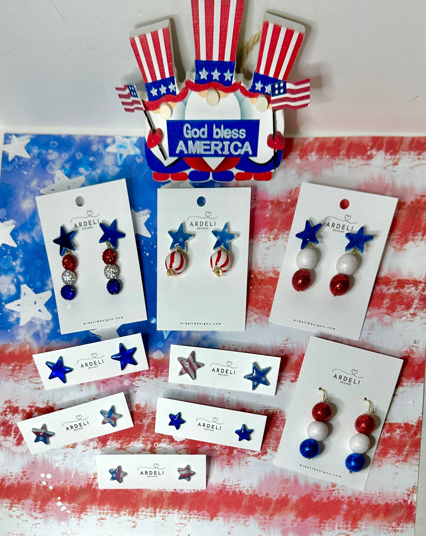 "USA" Stars & Red, White and Blue Dangle Drop Post Earrings