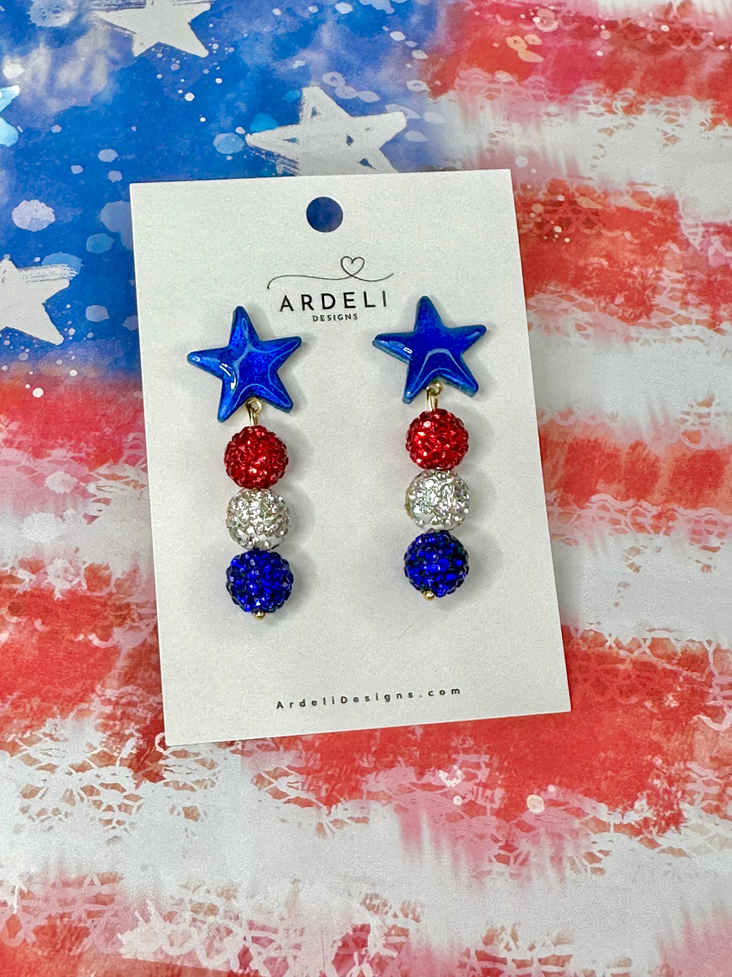 "USA" Stars & Red, White and Blue Dangle Drop Post Earrings