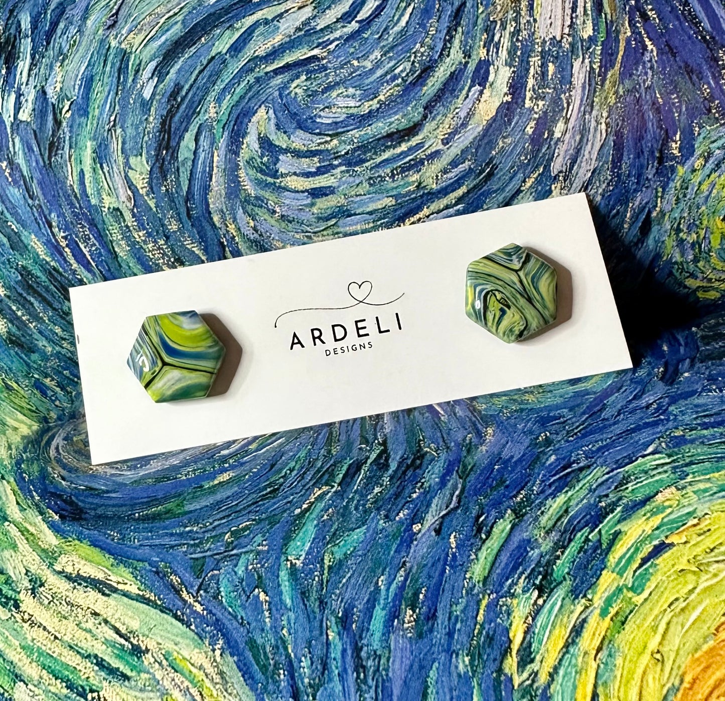 “A Starry Night” Handmade Polymer Clay Honeycomb Stud Earrings